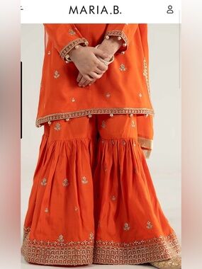 3 Piece Raw Silk Orange Pakistani/Indian/Desi Wedding/Party Sharara Set